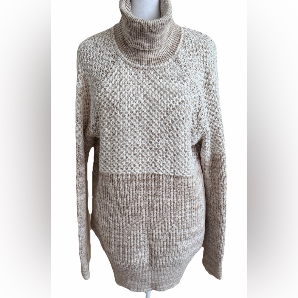 PRANA Abelle Beige Ombré Organic Cotton Turtleneck Tunic Sweater Size Small